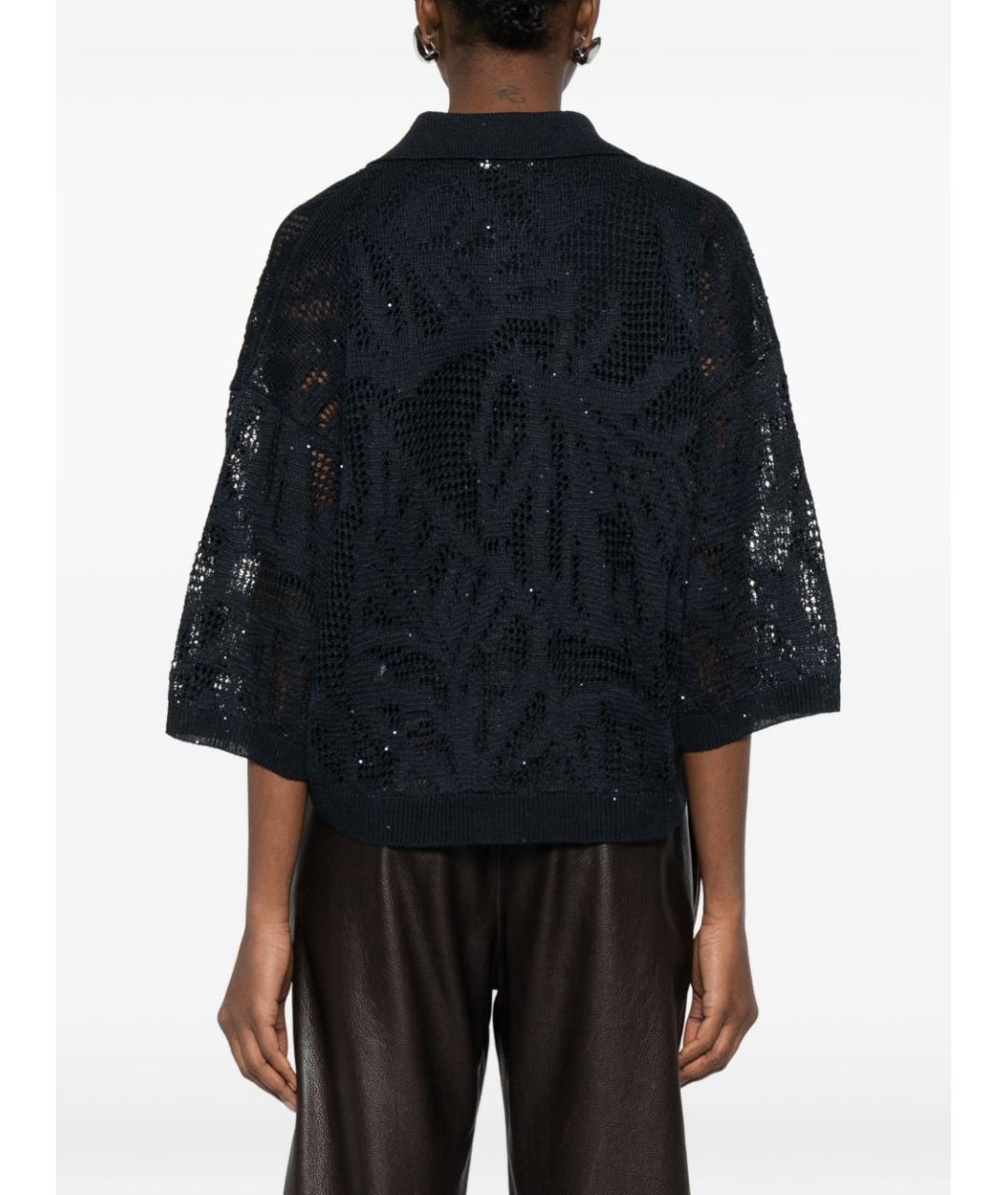 BRUNELLO CUCINELLI Темно-синяя льняная футболка, фото 4