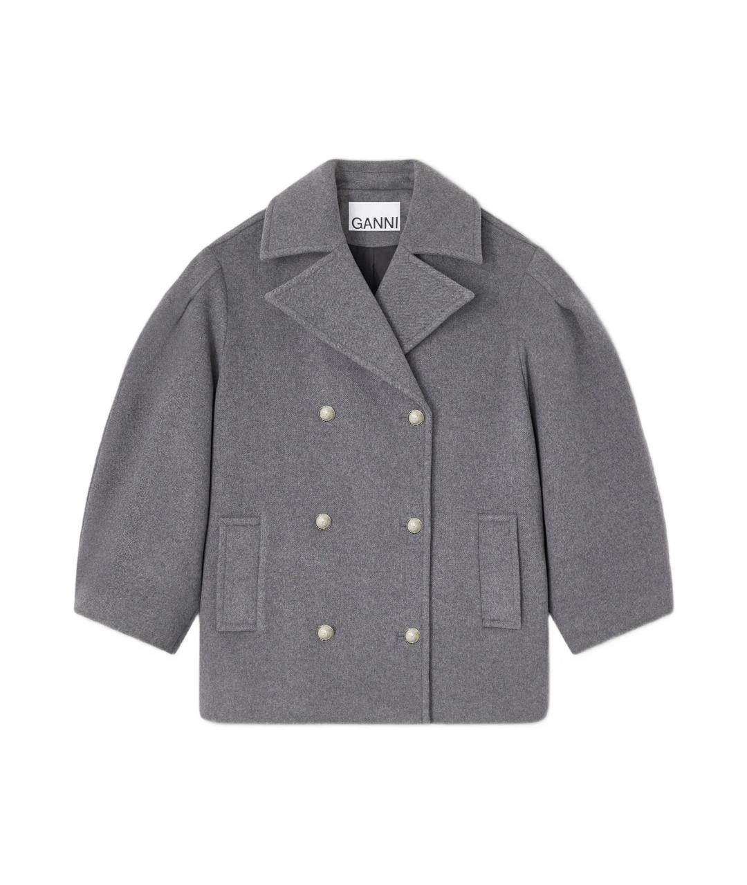 GANNI Серое шерстяное пальто, фото 1