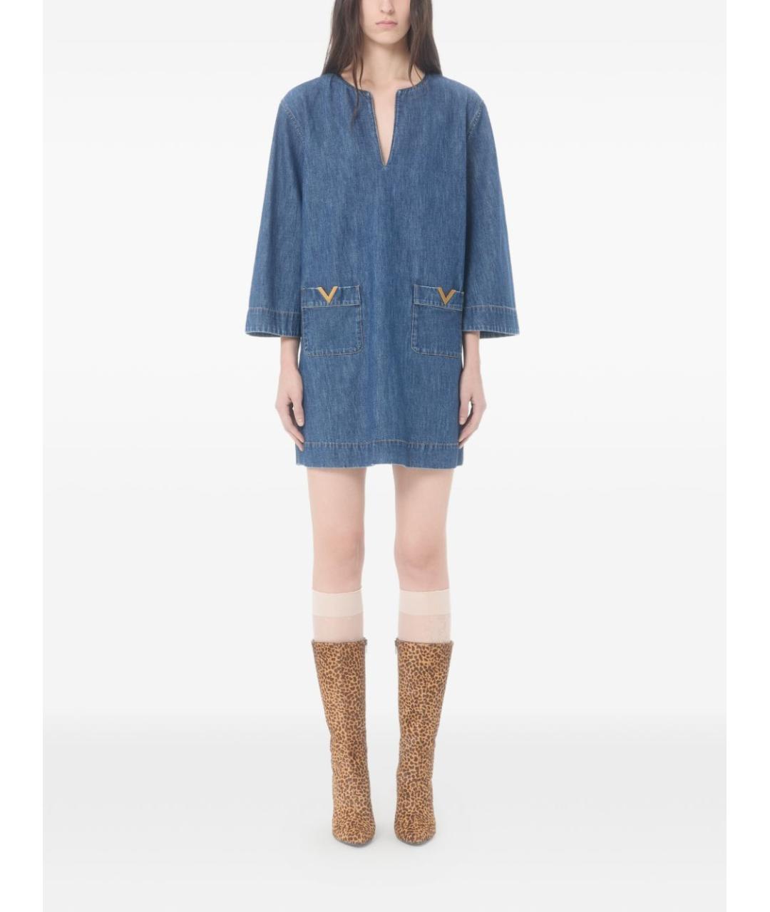 VALENTINO Синее хлопковое повседневное платье, фото 2