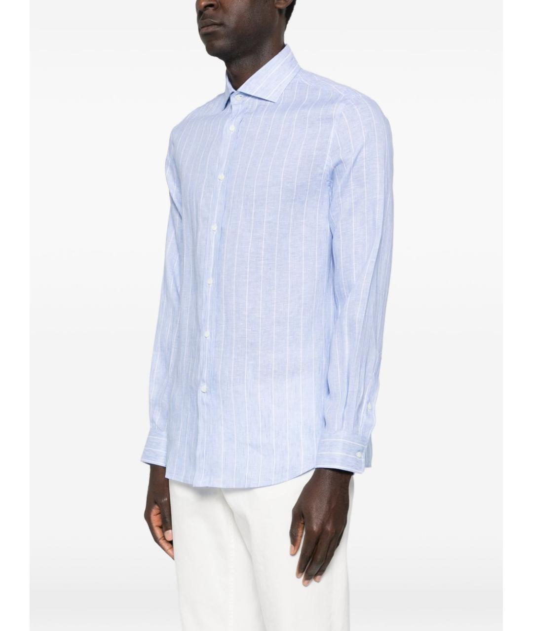 BRUNELLO CUCINELLI Синяя льняная кэжуал рубашка, фото 4