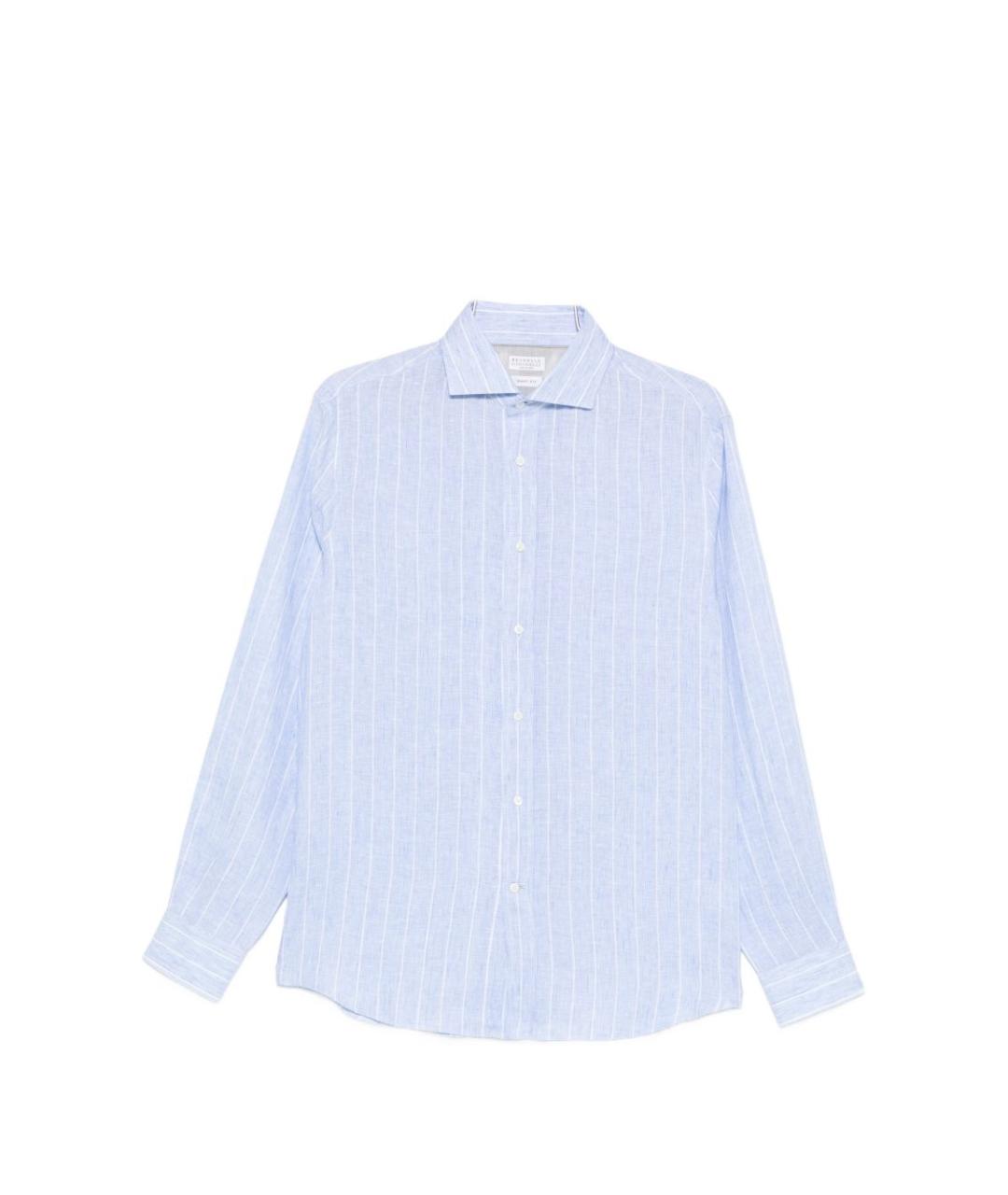 BRUNELLO CUCINELLI Синяя льняная кэжуал рубашка, фото 1