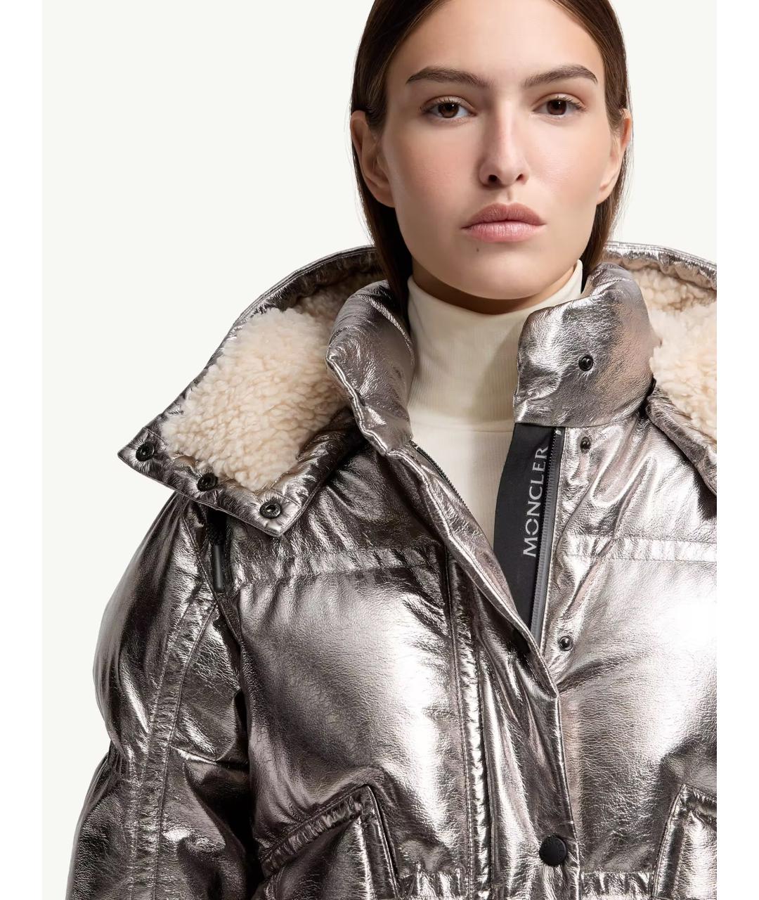MONCLER Серебряная полиэстеровая куртка, фото 5