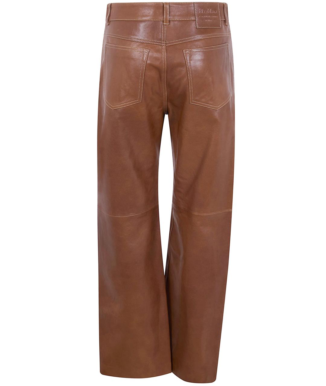 'S MAX MARA Коричневые кожаные прямые брюки, фото 2