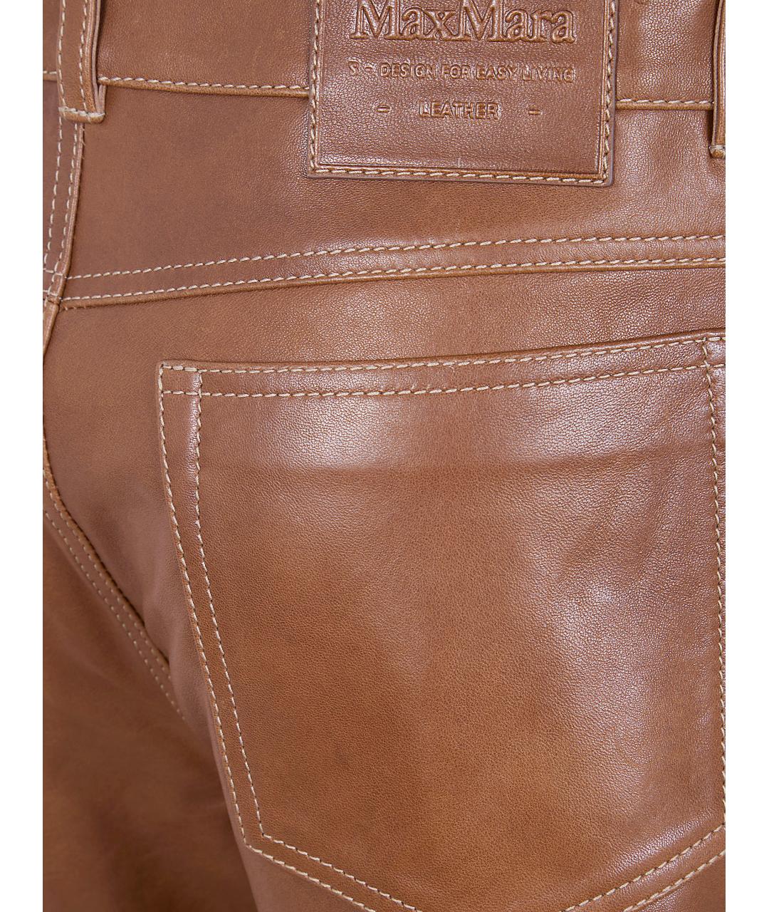 'S MAX MARA Коричневые кожаные прямые брюки, фото 3