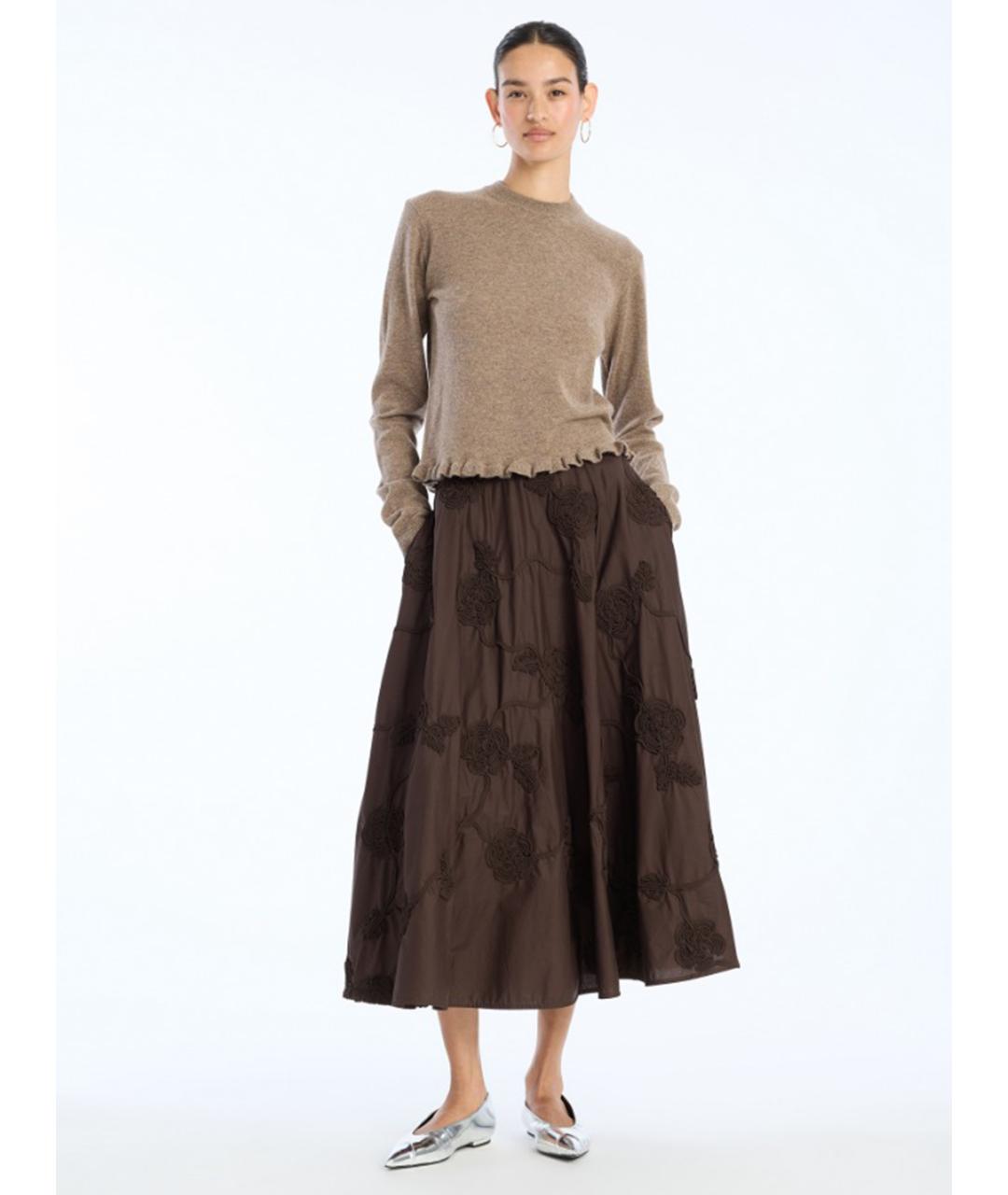 ROTATE Коричневая хлопковая юбка миди, фото 2