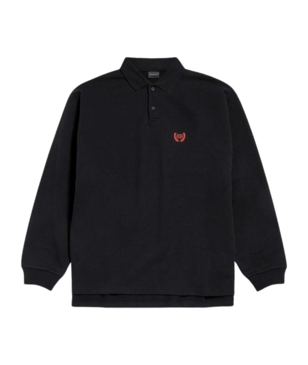BALENCIAGA Черное хлопковое поло с длинным рукавом, фото 1