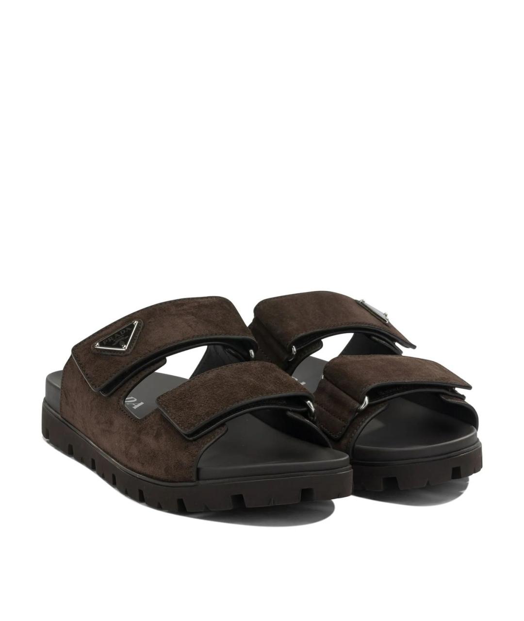 PRADA Коричневые замшевые сандалии, фото 2