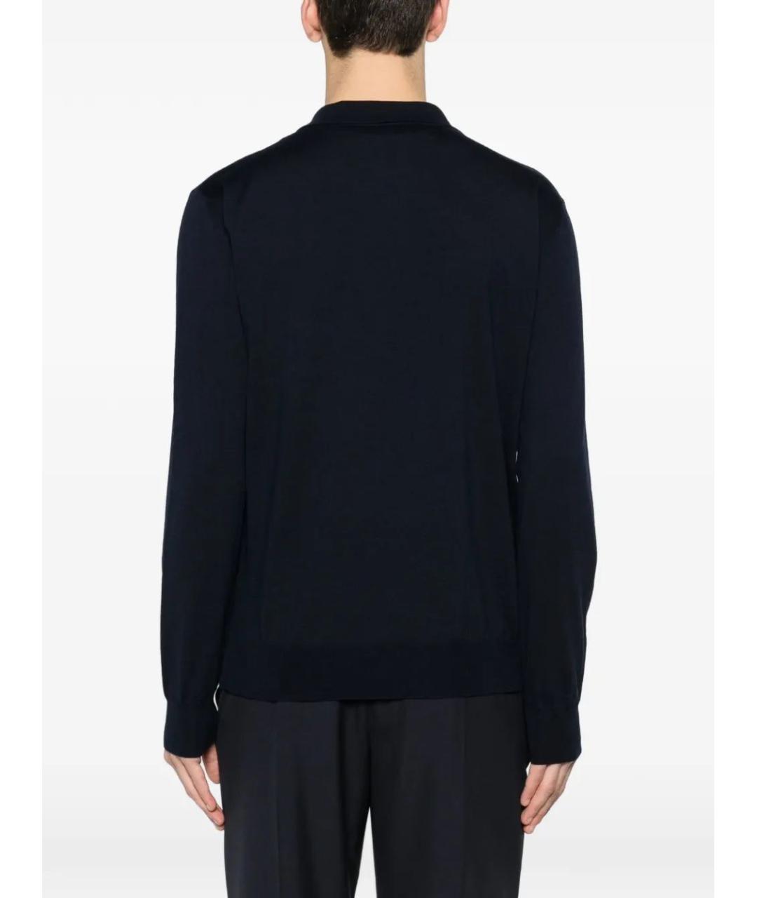 VALENTINO Темно-синее хлопковое поло с длинным рукавом, фото 4