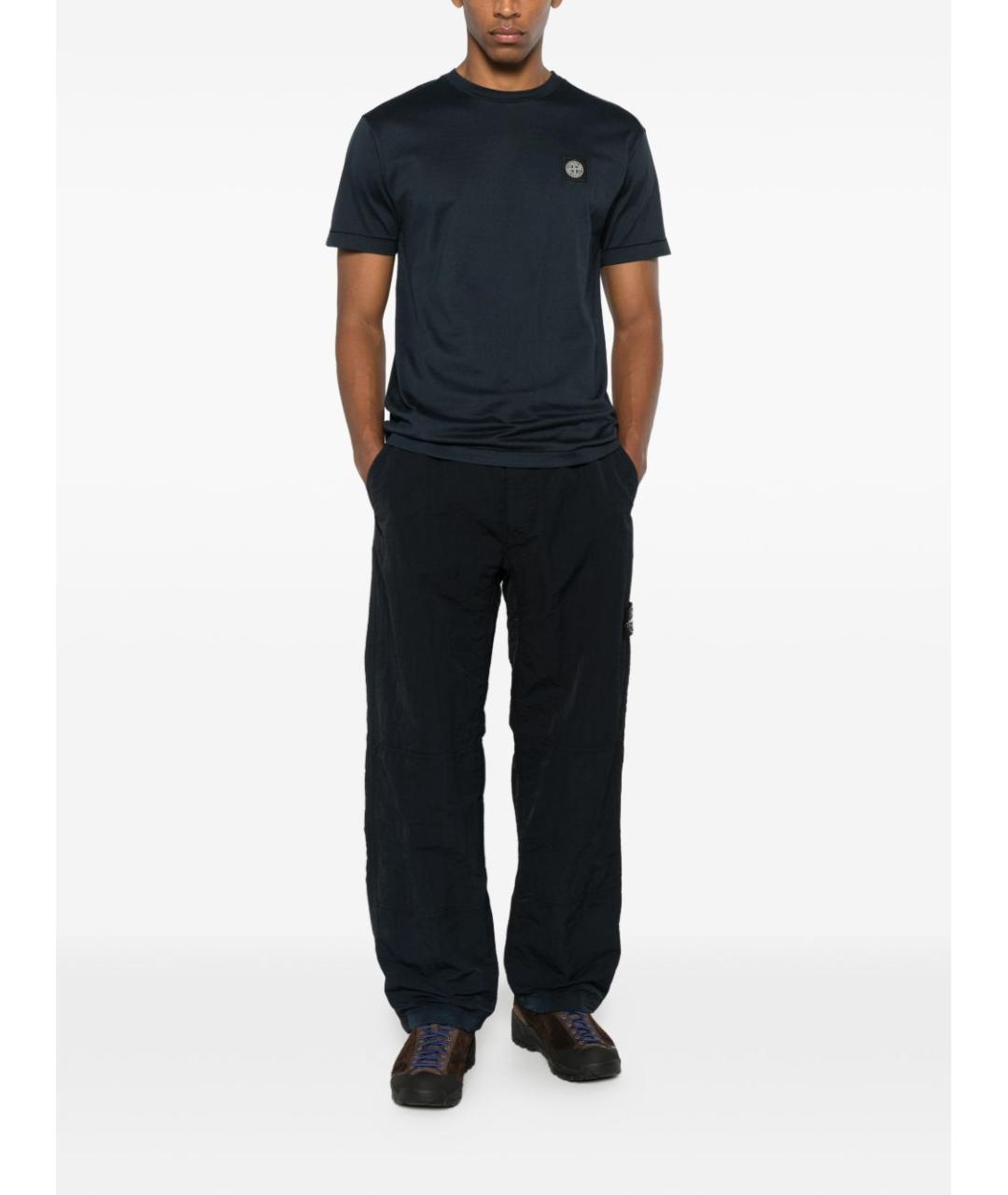 STONE ISLAND Темно-синяя хлопковая футболка, фото 5