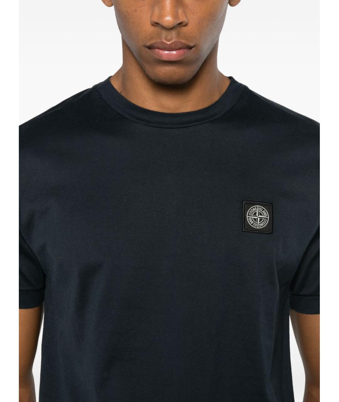 STONE ISLAND Темно-синяя хлопковая футболка, фото 4