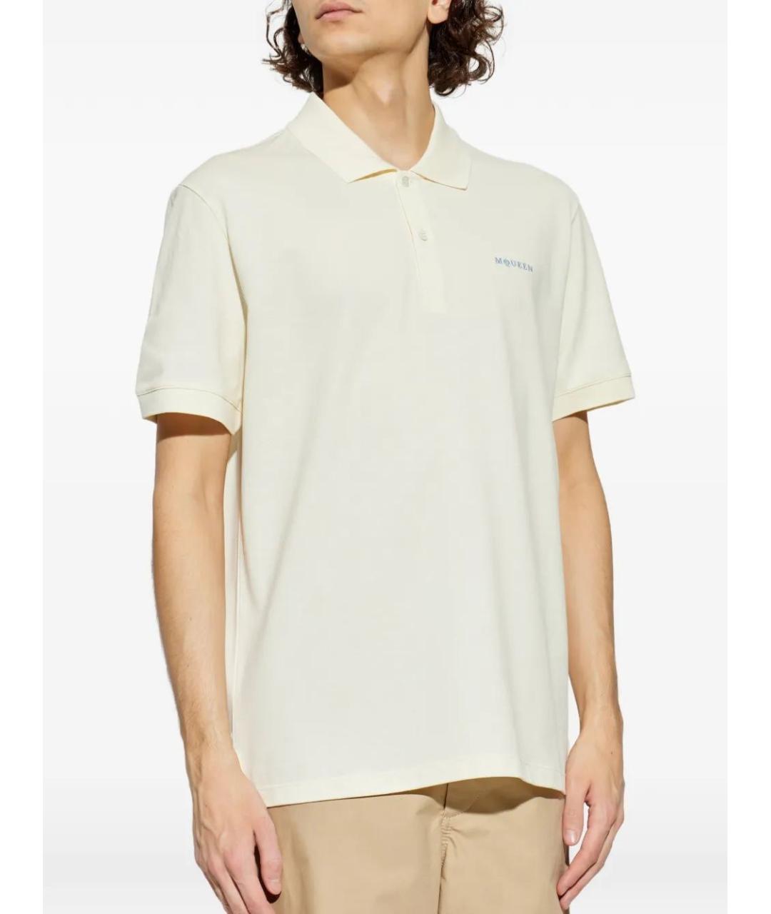ALEXANDER MCQUEEN Бежевое хлопковое поло с коротким рукавом, фото 3