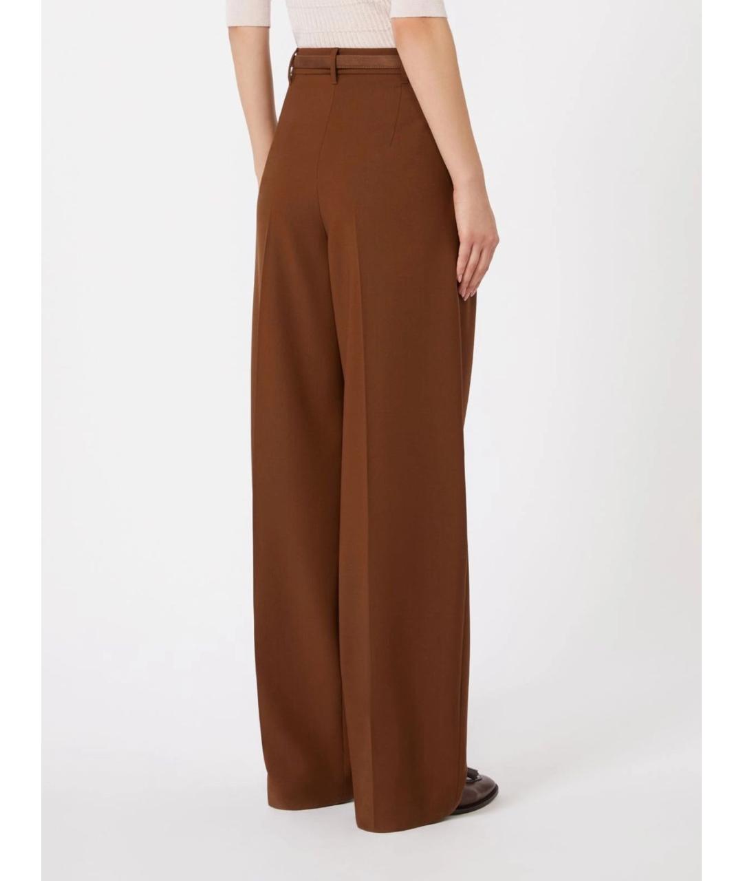 MAX MARA STUDIO Коричневые шерстяные прямые брюки, фото 4