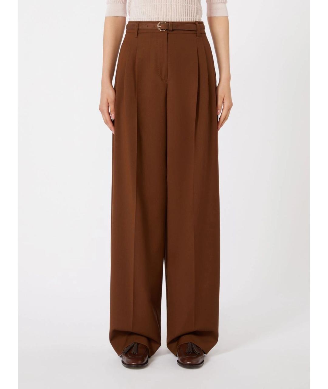 MAX MARA STUDIO Коричневые шерстяные прямые брюки, фото 3