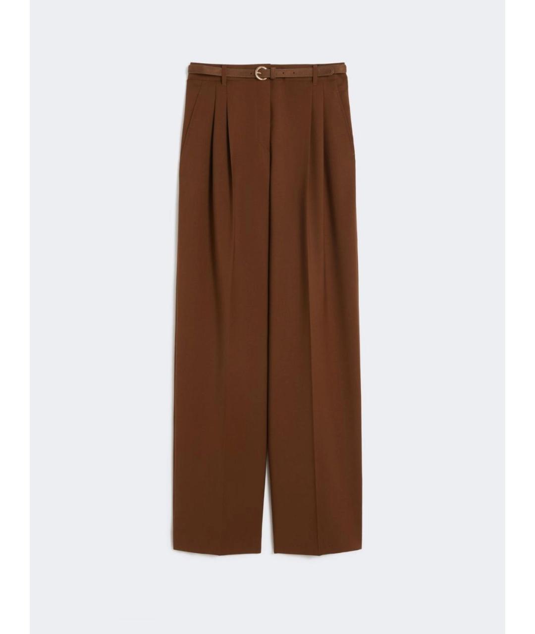MAX MARA STUDIO Коричневые шерстяные прямые брюки, фото 6