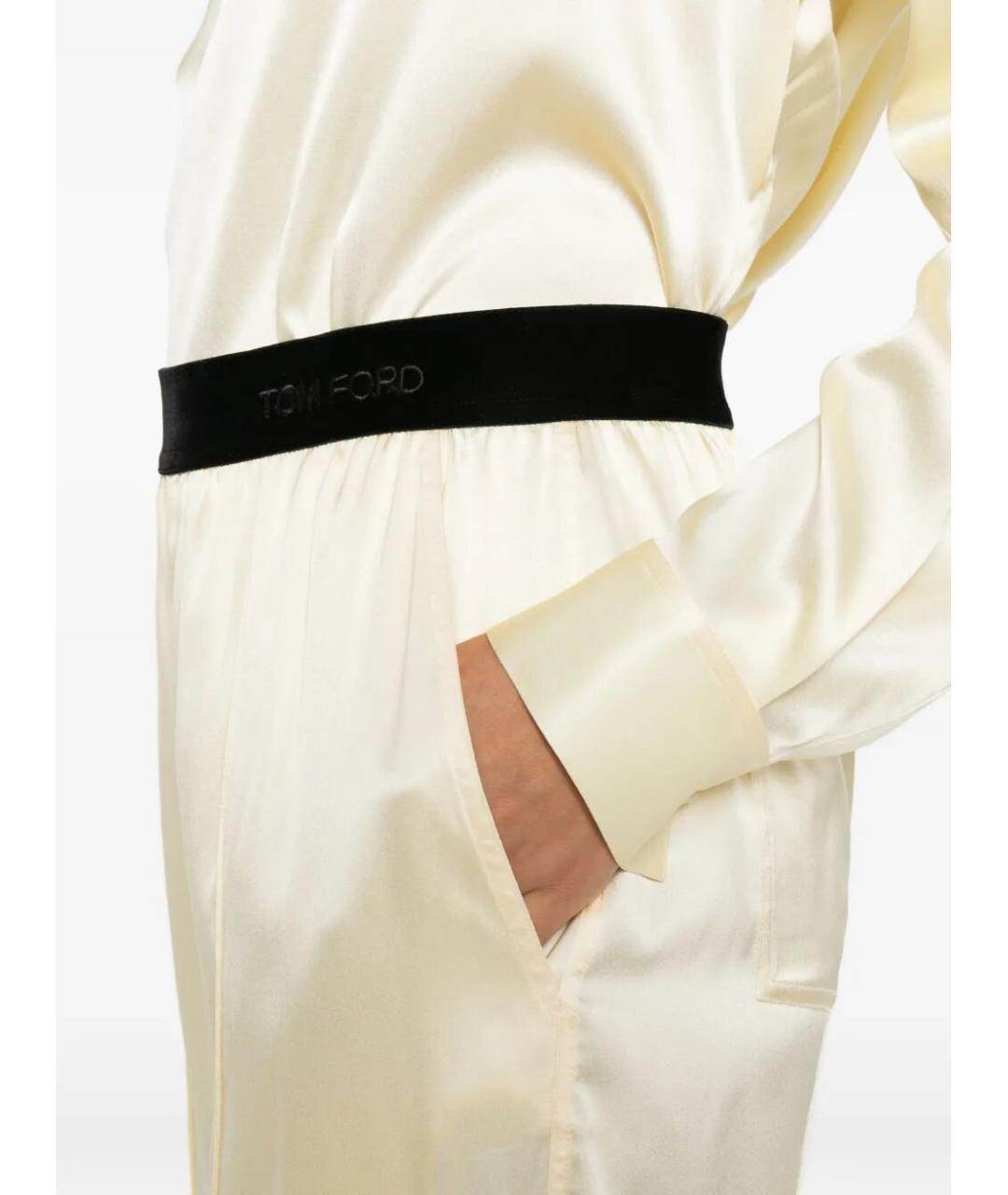 TOM FORD Бежевые шелковые прямые брюки, фото 3