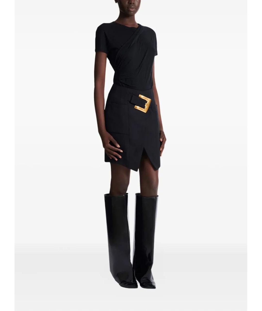 BALMAIN Черная шерстяная юбка миди, фото 2