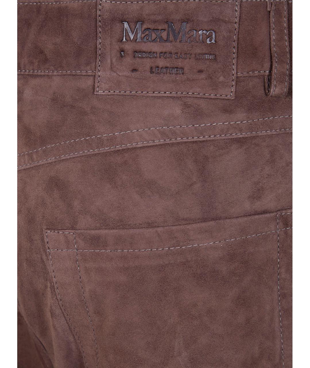 'S MAX MARA Коричневые кожаные прямые брюки, фото 3