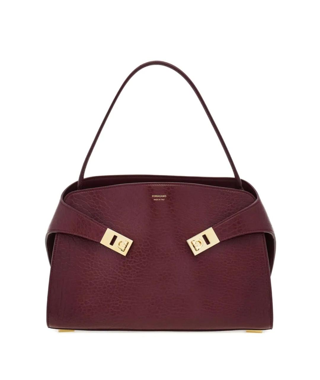 FERRAGAMO Бордовая кожаная сумка с короткими ручками, фото 1