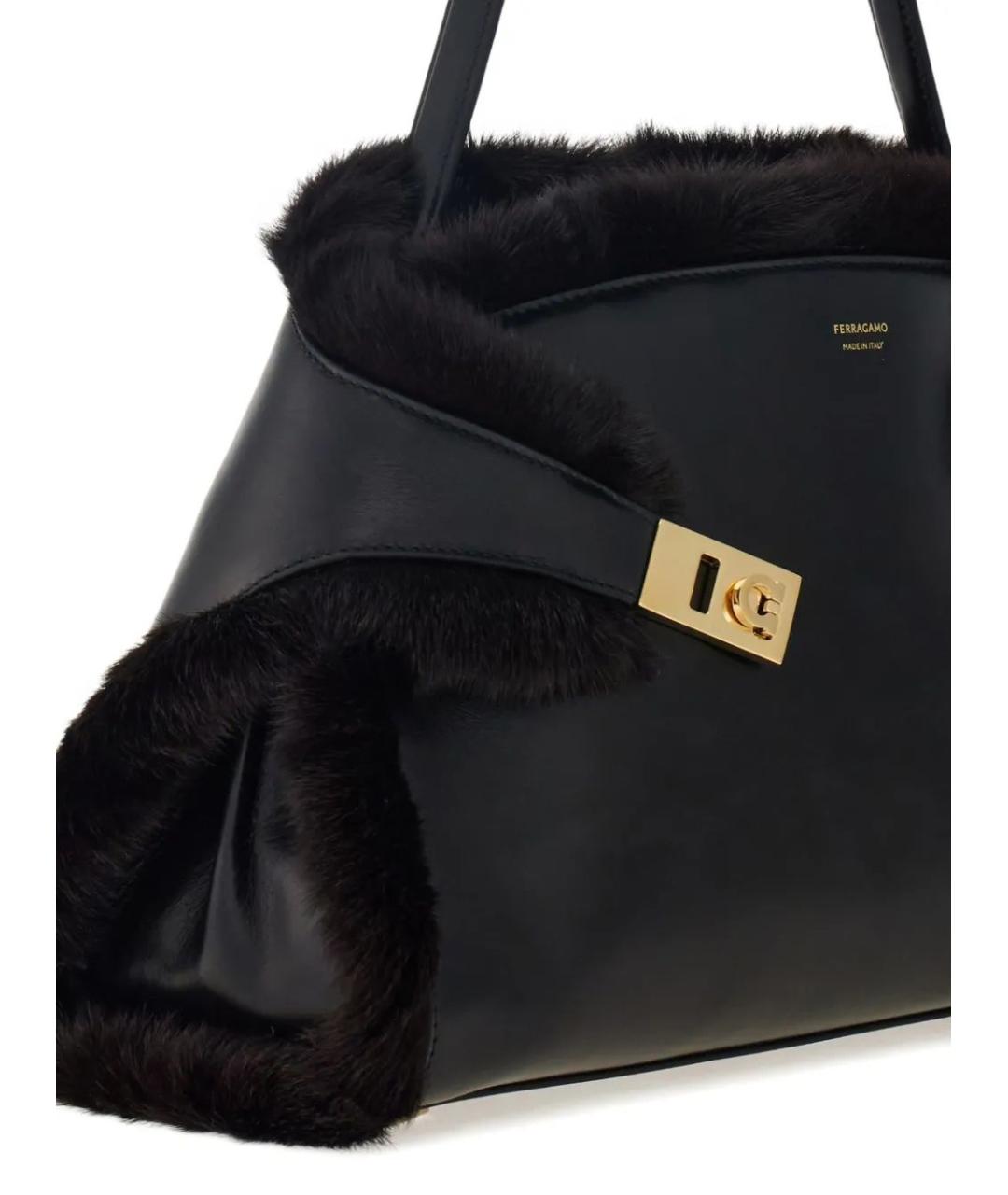 FERRAGAMO Черная кожаная сумка с короткими ручками, фото 4