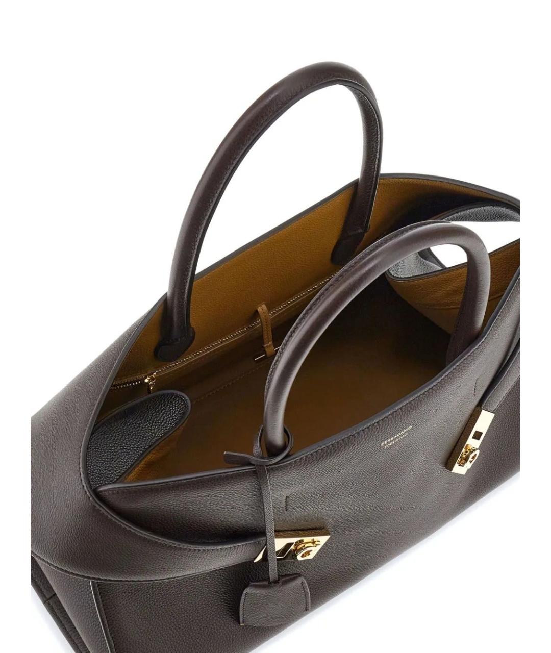 FERRAGAMO Антрацитовая кожаная сумка с короткими ручками, фото 5