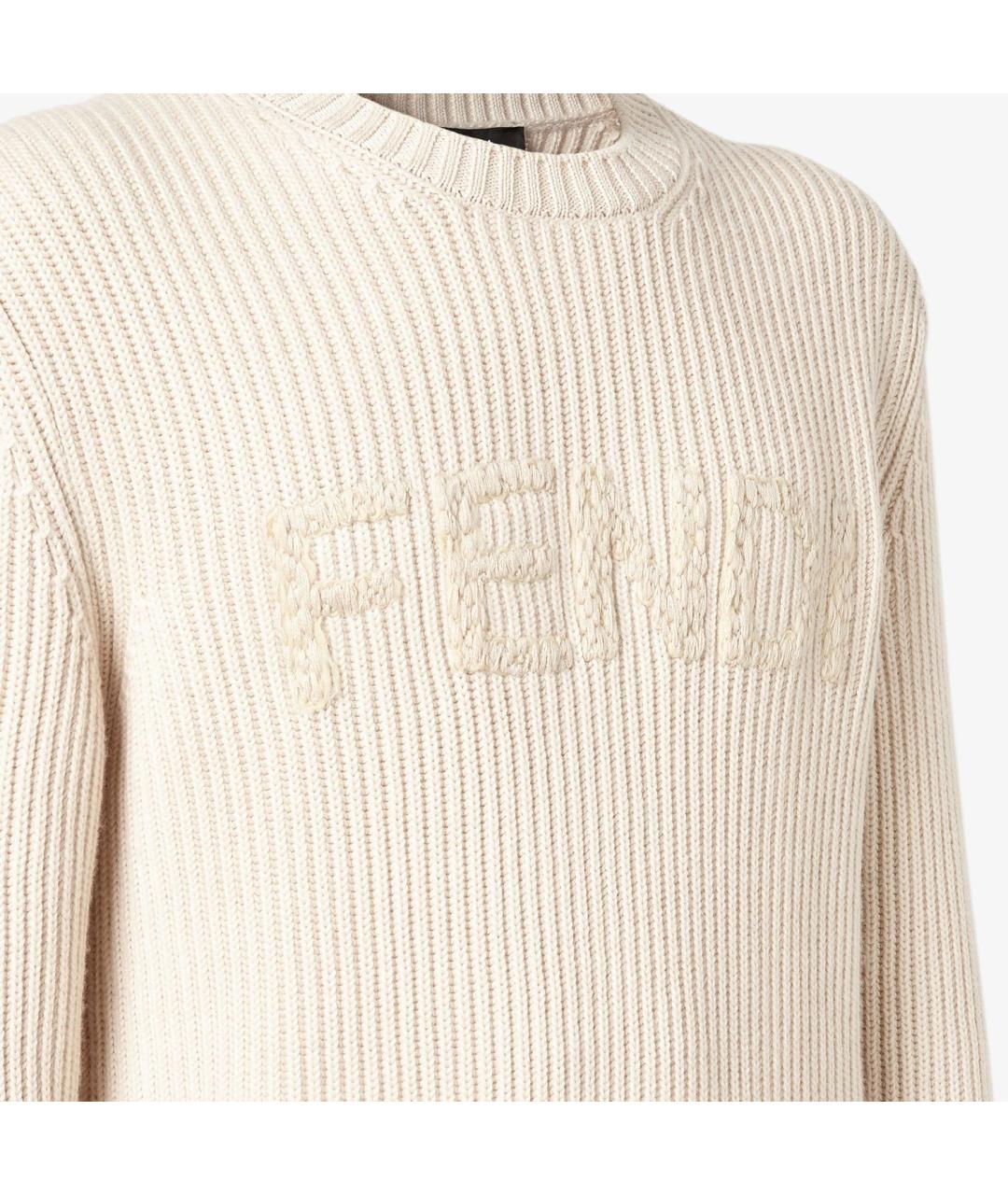 FENDI Бежевый шерстяной джемпер / свитер, фото 3