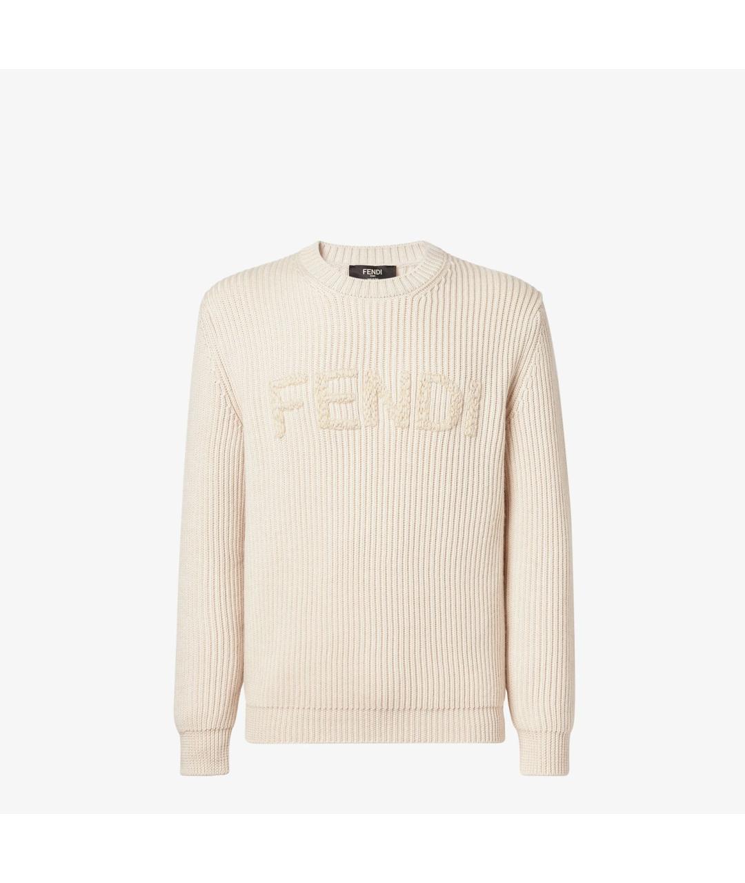 FENDI Бежевый шерстяной джемпер / свитер, фото 4