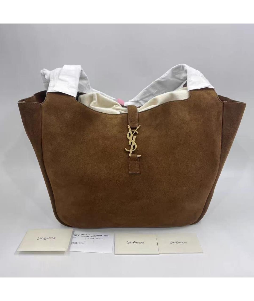 SAINT LAURENT Коричневая замшевая сумка через плечо, фото 2