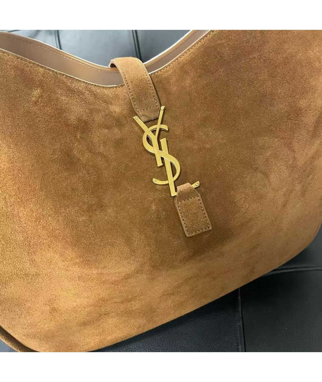 SAINT LAURENT Коричневая замшевая сумка через плечо, фото 5