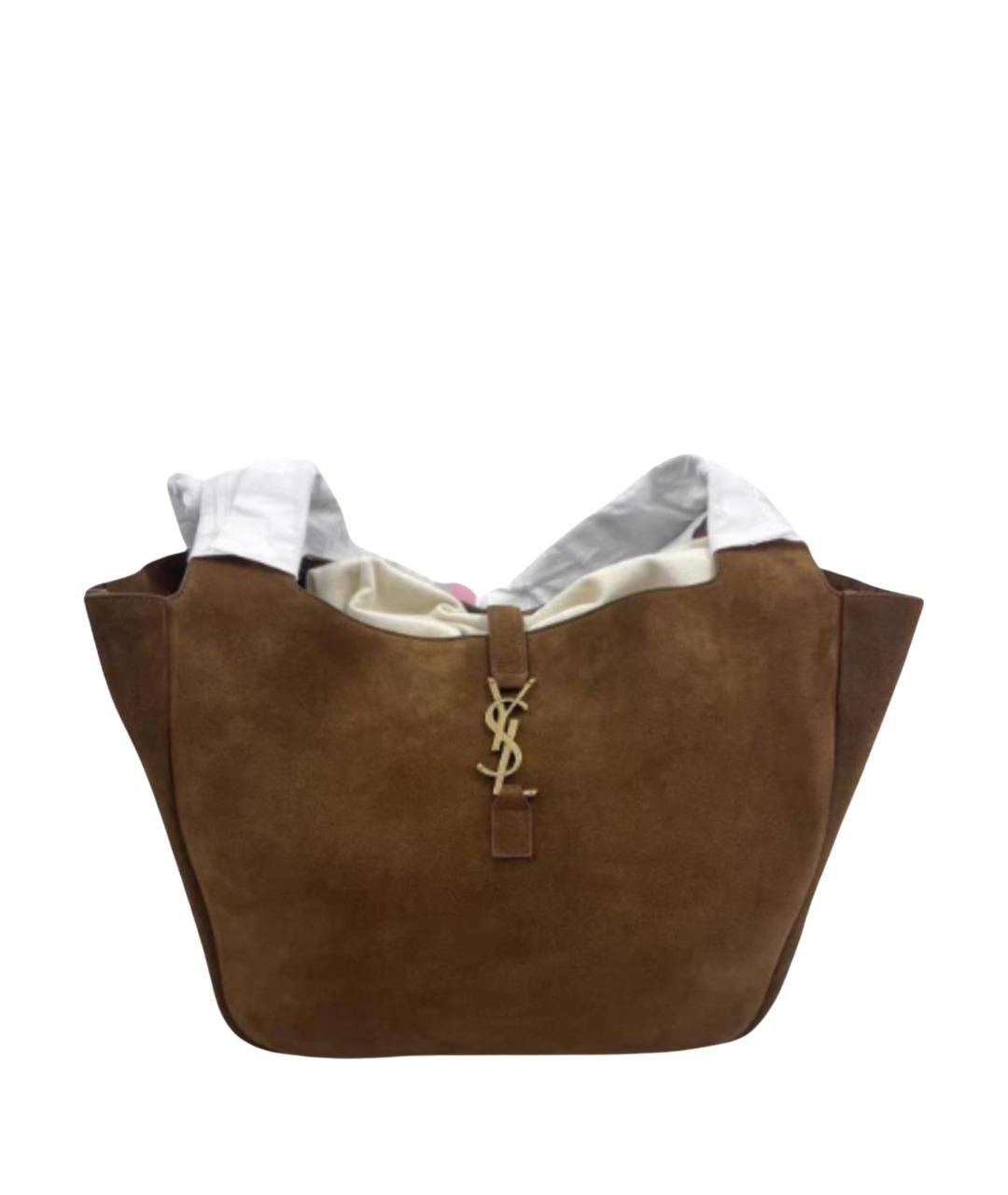 SAINT LAURENT Коричневая замшевая сумка через плечо, фото 1