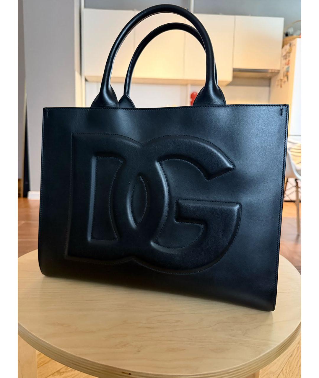 DOLCE&GABBANA Черная кожаная сумка тоут, фото 6