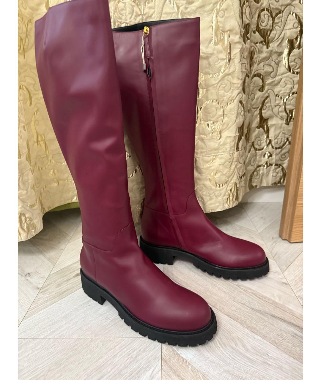 GIUSEPPE ZANOTTI DESIGN Бордовые кожаные сапоги, фото 6