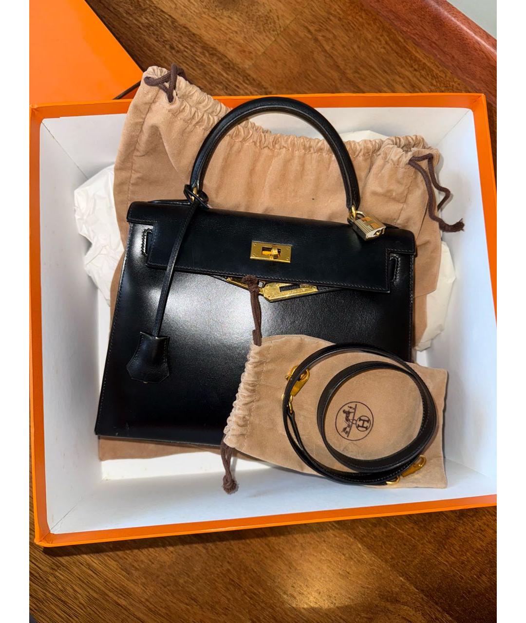 HERMES Черная кожаная сумка с короткими ручками, фото 6