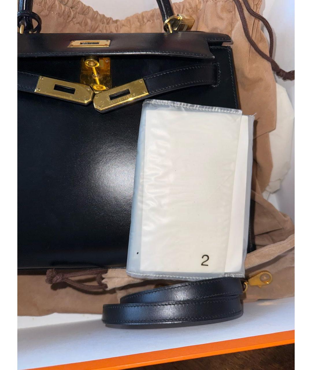 HERMES Черная кожаная сумка с короткими ручками, фото 4