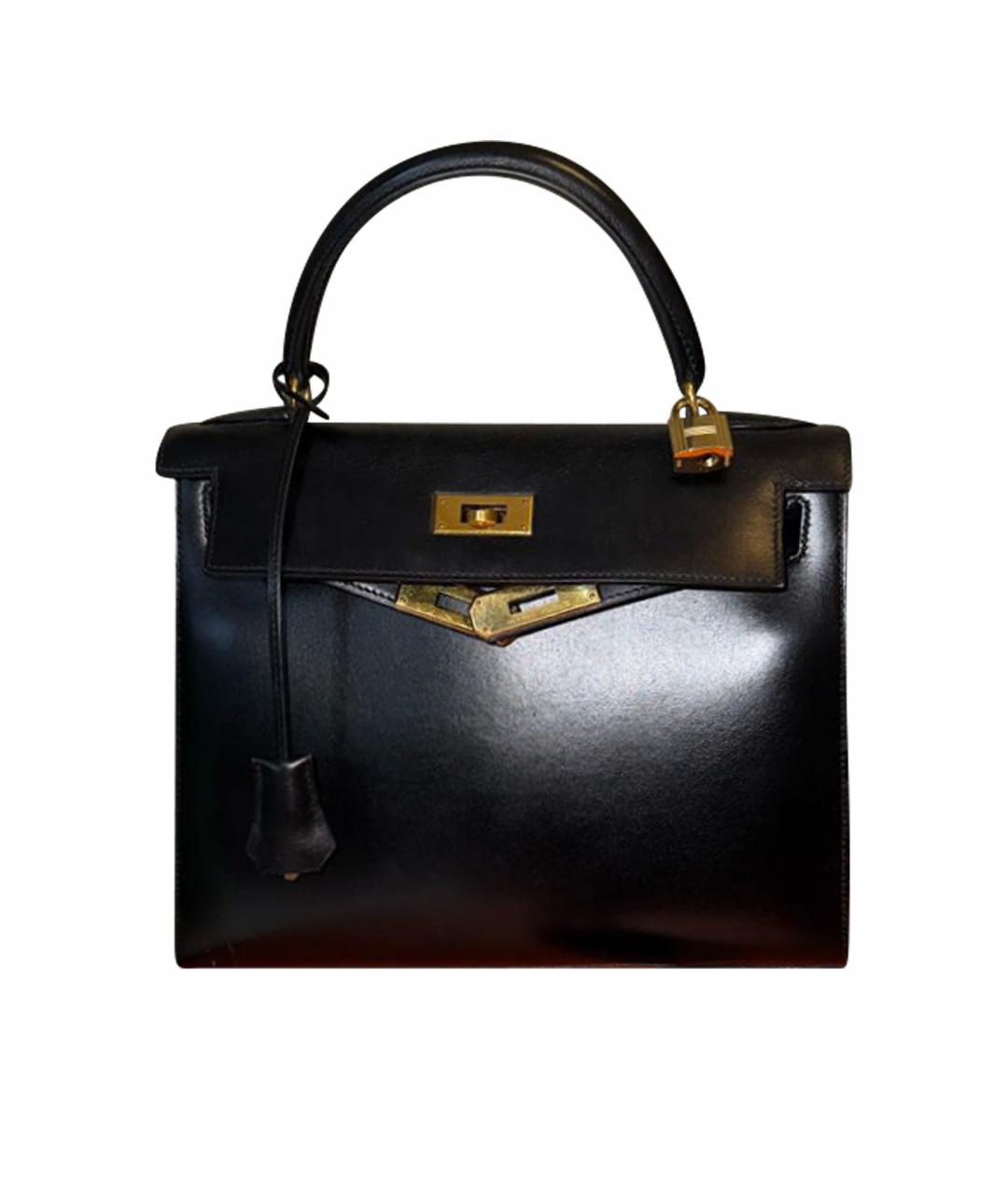 HERMES Черная кожаная сумка с короткими ручками, фото 1