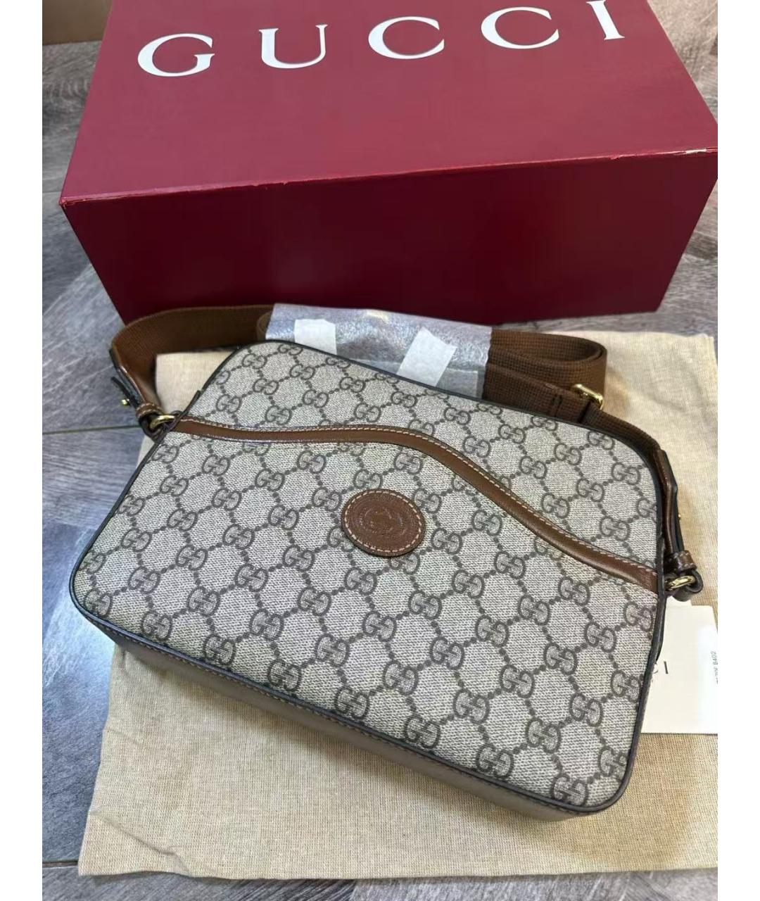 GUCCI Бежевая кожаная сумка через плечо, фото 4