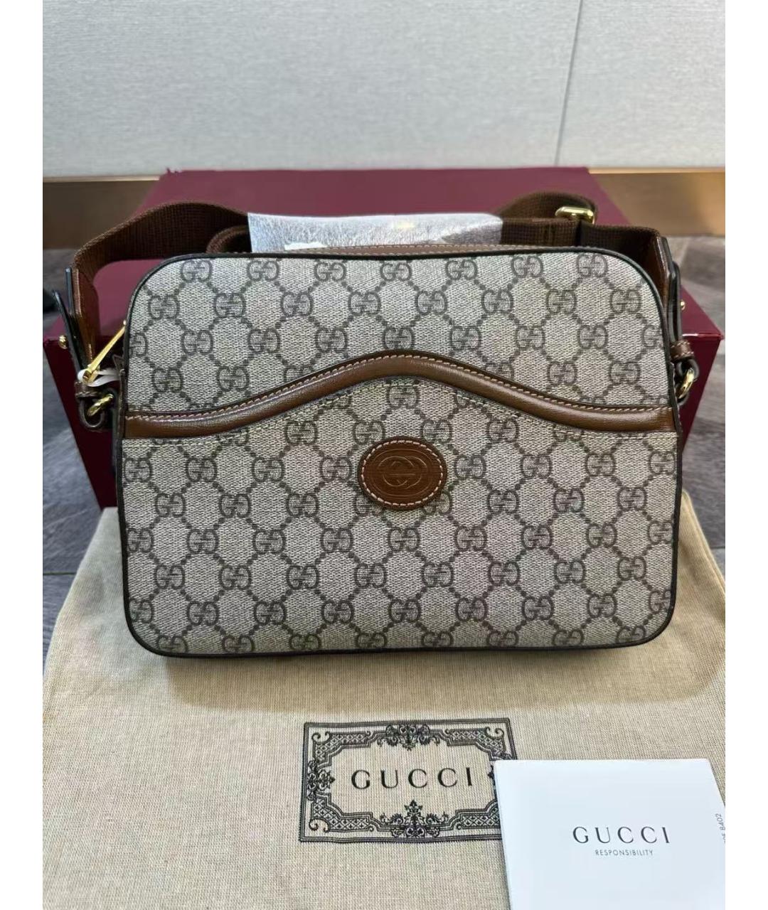 GUCCI Бежевая кожаная сумка через плечо, фото 2