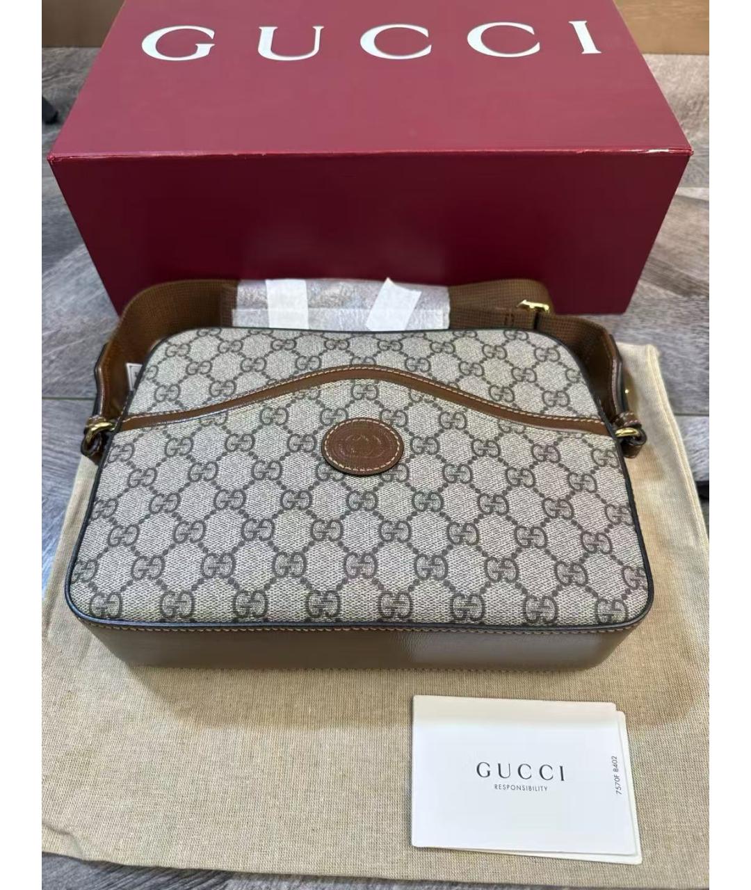 GUCCI Бежевая кожаная сумка через плечо, фото 5