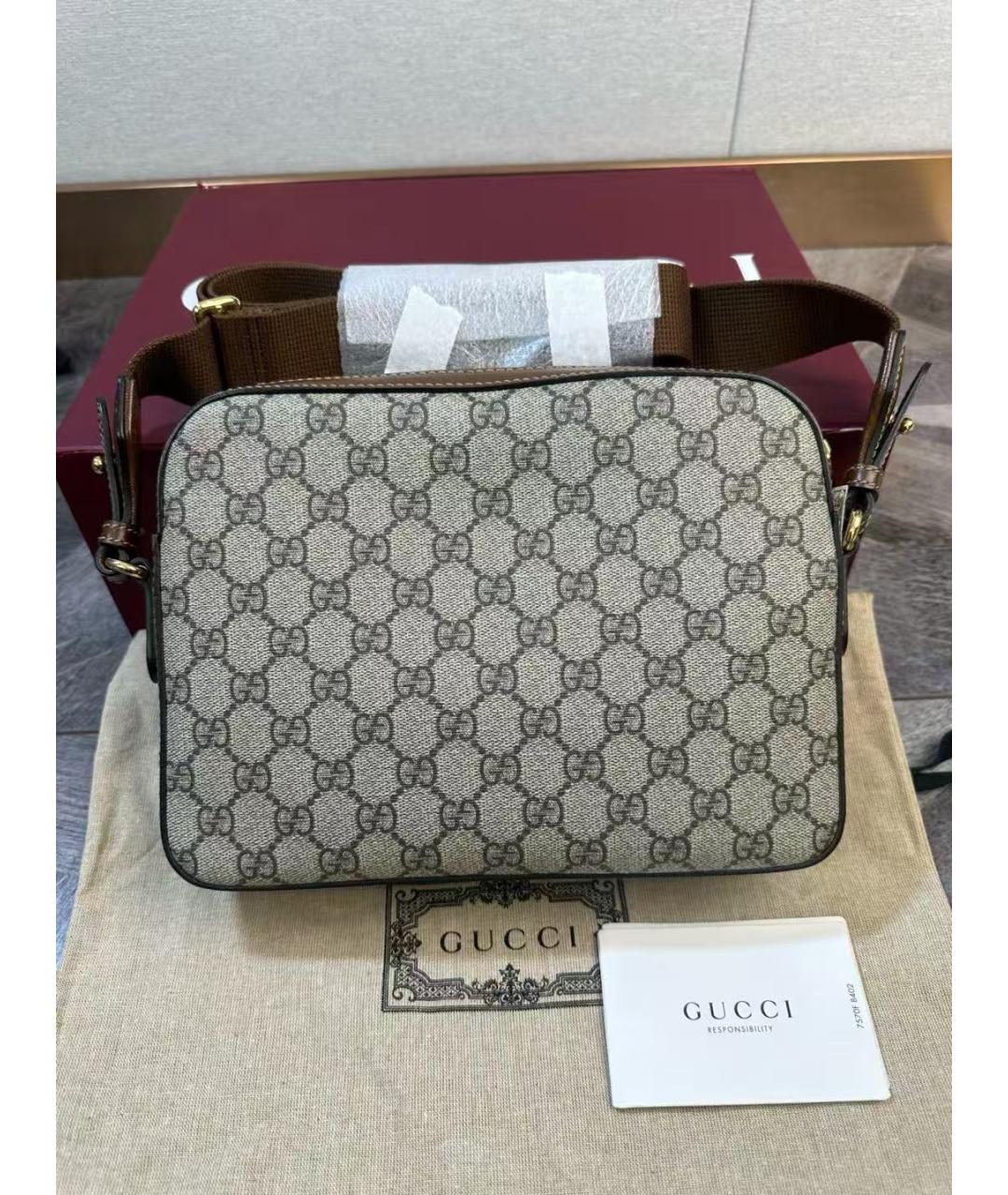 GUCCI Бежевая кожаная сумка через плечо, фото 3