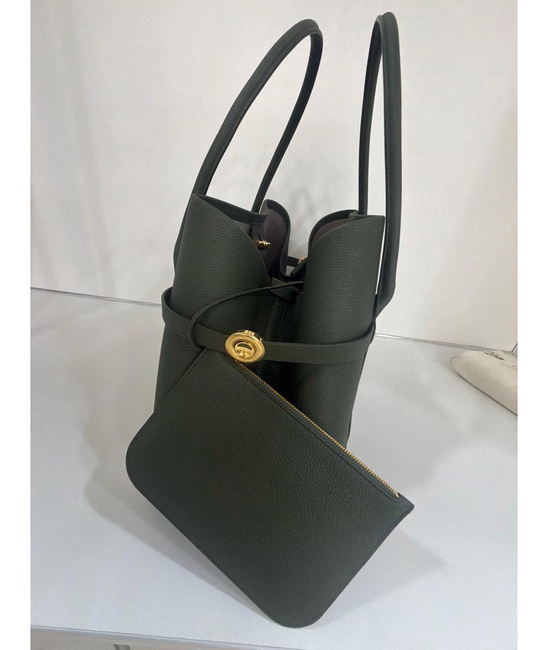 LORO PIANA Хаки кожаная сумка с короткими ручками, фото 5