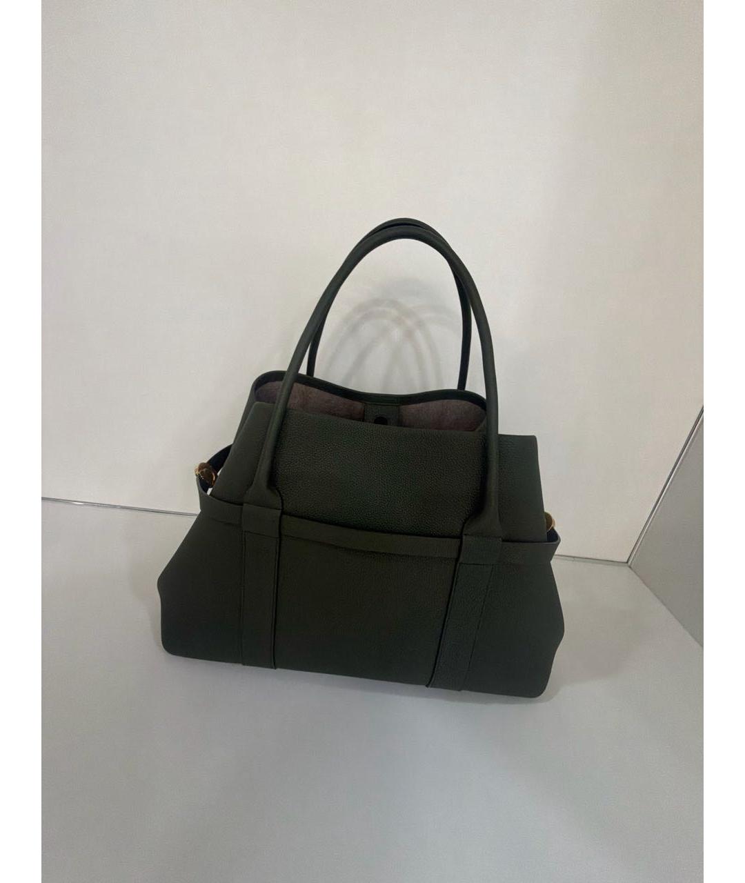 LORO PIANA Хаки кожаная сумка с короткими ручками, фото 3