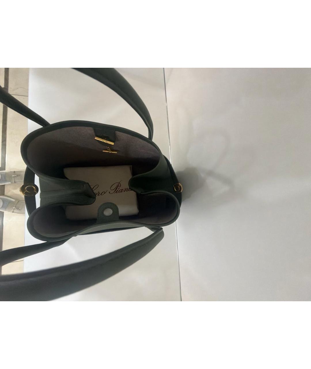 LORO PIANA Хаки кожаная сумка с короткими ручками, фото 4