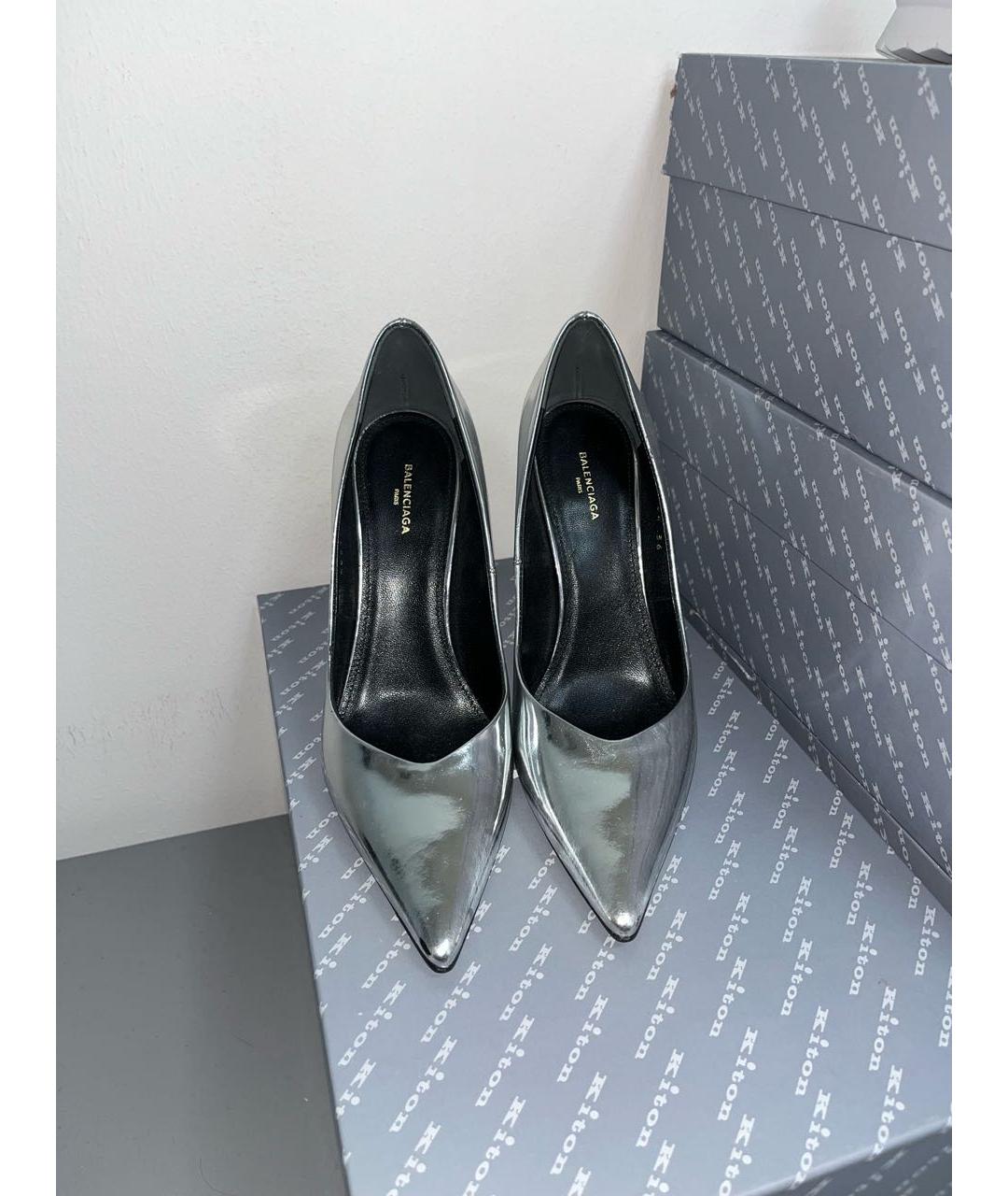 BALENCIAGA Серебряные кожаные туфли, фото 2