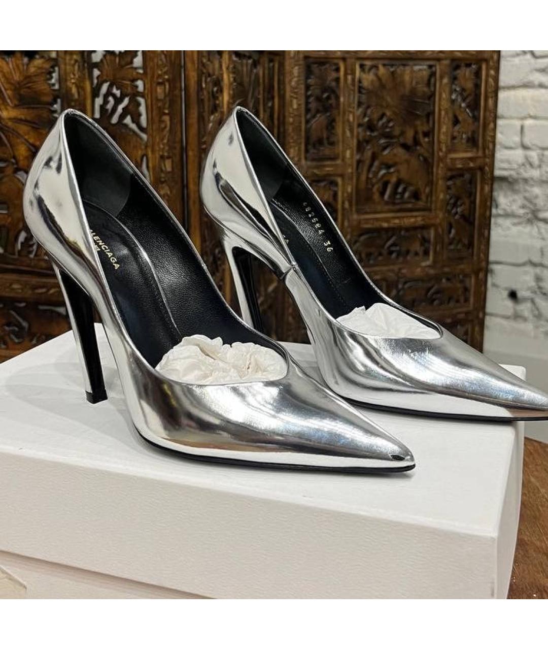 BALENCIAGA Серебряные кожаные туфли, фото 6