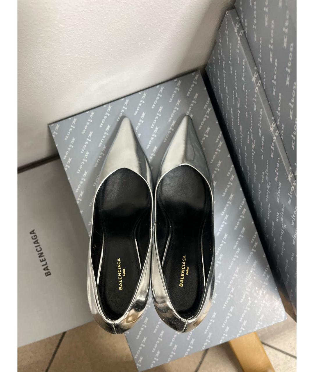 BALENCIAGA Серебряные кожаные туфли, фото 3