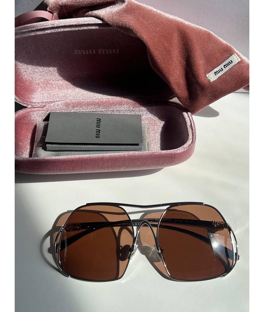 MIU MIU Бежевые металлические солнцезащитные очки, фото 5