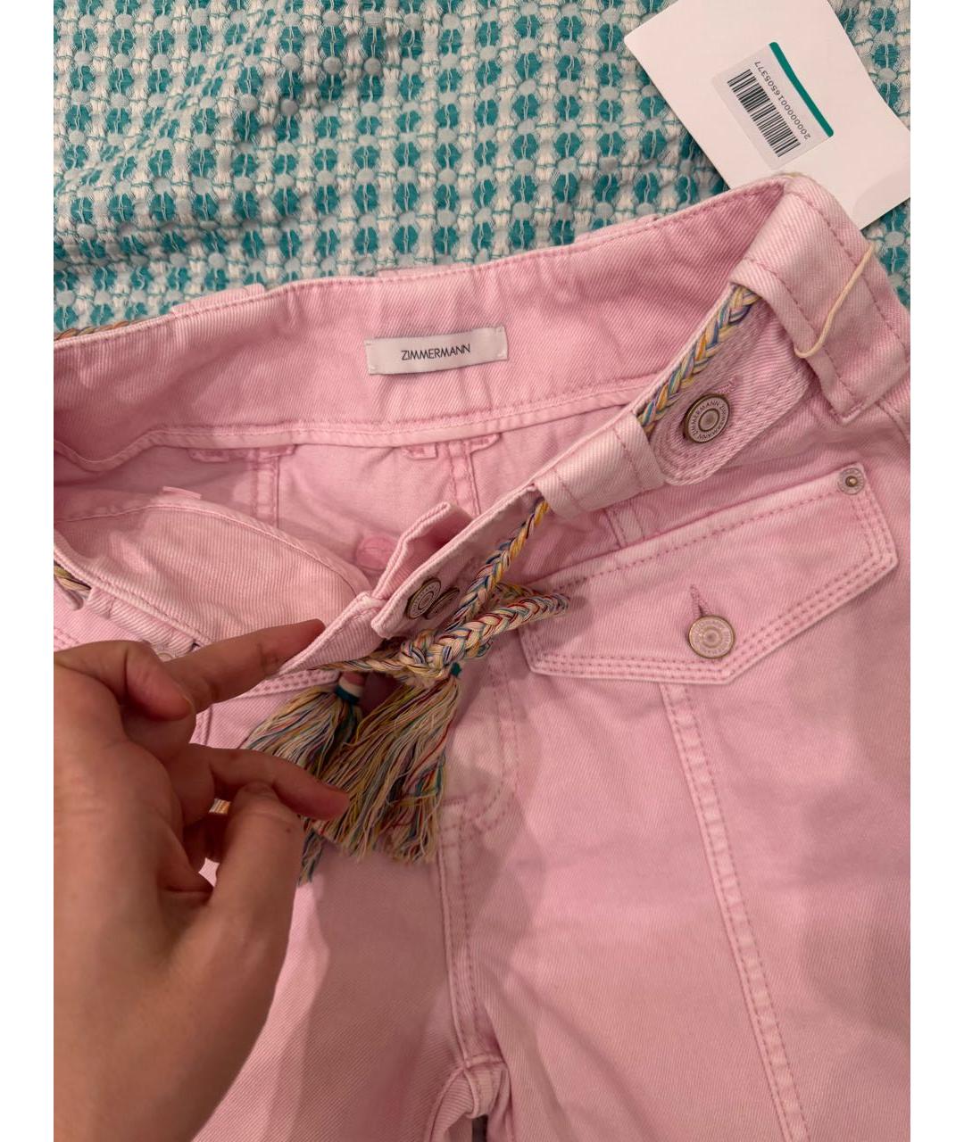 ZIMMERMANN Розовые хлопковые джинсы клеш, фото 4