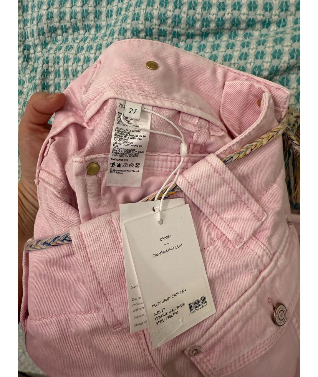 ZIMMERMANN Розовые хлопковые джинсы клеш, фото 5