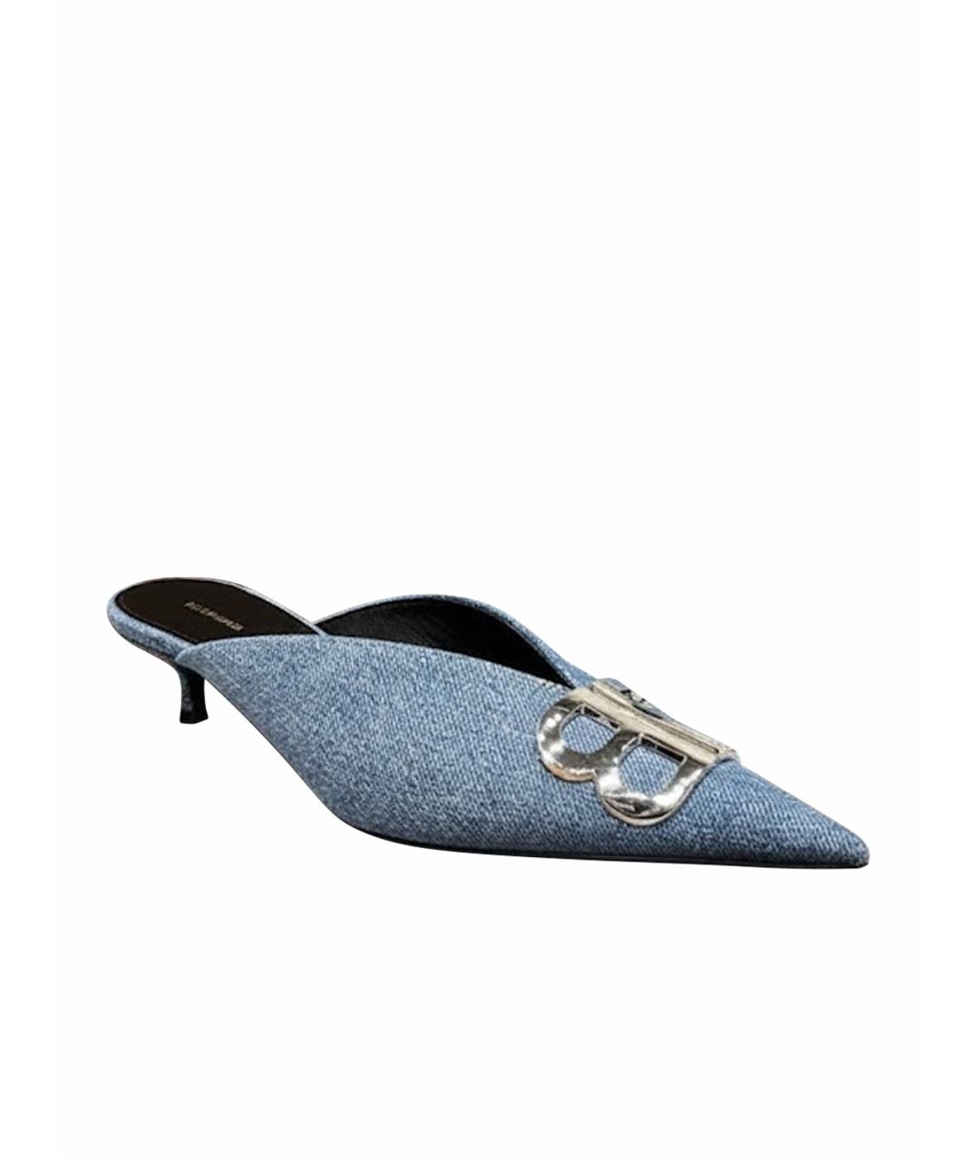 BALENCIAGA Голубые текстильные мюли, фото 1