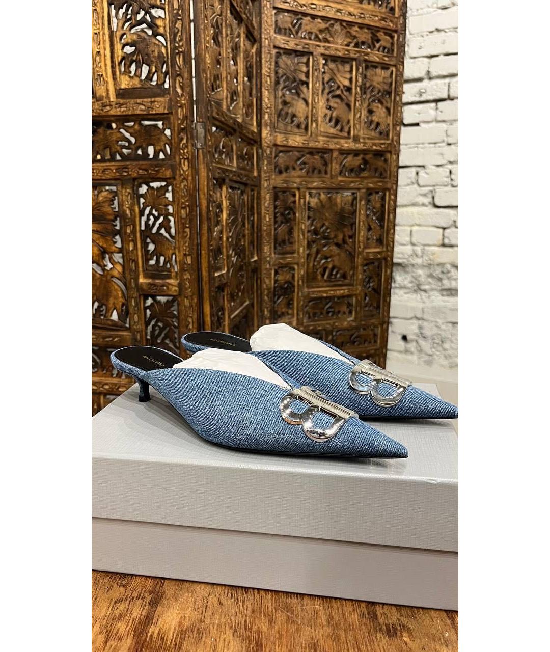 BALENCIAGA Голубые текстильные мюли, фото 6