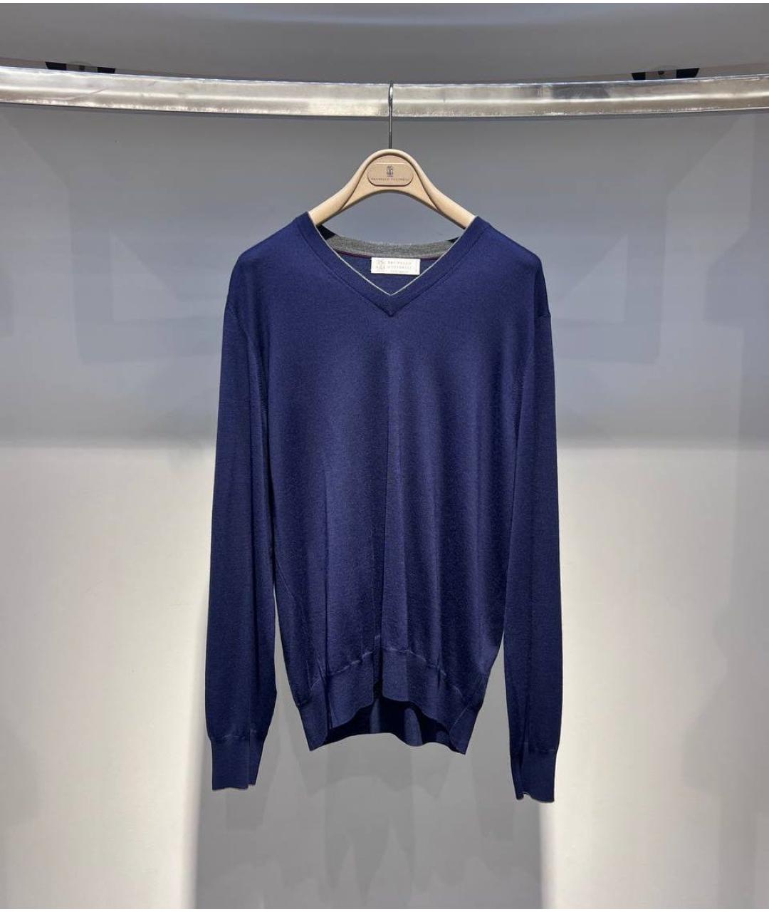 BRUNELLO CUCINELLI Синий шерстяной джемпер / свитер, фото 3